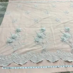 1 Yard Beaded 3D Floral Lace Fabric Embroidered Couture Mesh Gown 52" Width Silver