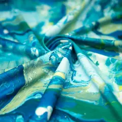 Multimarble Printed EcoTechflex Recycled Polyester Spandex Fabric Diva Blue/L