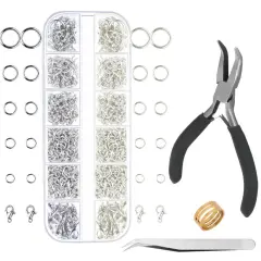 Jump Rings for Jewelry Making Supplies with Jump Ring Pliers (1200Pcs Dull Silver and Bright Silver)