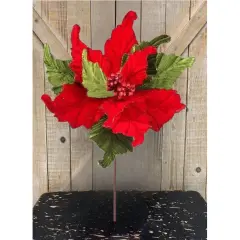 24&rdquo; Glitter Edge Velvet Poinsettia Stem