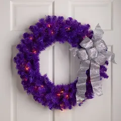 Northlight Pre-Lit Artificial Pine Christmas Wreath - 24" - Purple - Clear Lights