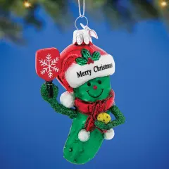 Collections Etc Hand-Painted Novelty Glass Pickleball Christmas Ornament