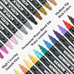 Acrylic Paint Markers, 24 Colors Paint Pens Acrylic Markers, Dual Tip with Dot & Fine Point Acrylic Paint Pens for Rock Painting, Wood, Canvas, Glass, Stone, Ceramic&ndash; Art Supplies & Craft Supplies.