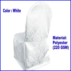Marquis Damask Jacquard Polyester Chair Cover White