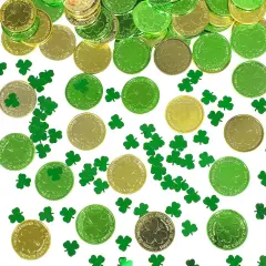 St. Patrick's Day Table Decorations, 120 Pcs Plastic Good Luck Coins and 1 Oz Shamrock Clover Confetti Sprinkles for Irish Party Decoration Favors Supplies