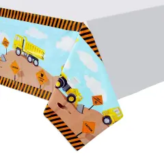 Plastic Table Cloth Cover for Kids Construction Birthday Party Supplies and Decoration (54 x 108 in, 3 Pack) Yellow