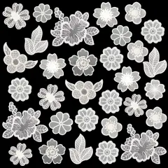 30 PCS Lace Flowers Applique Embroidery Flowers Leaf Sew Iron On Patch, Organza Patches Flowers Applique for Wedding Bridal Dress Sewing Craft DIY Clothes Hair Ornaments (White)