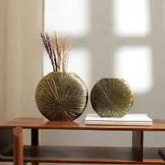 Decorative Aluminium Golden Flower Vase - Set Of 2