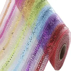 Multi Color Deco Poly Mesh Ribbon 10 Inch x 30 Feet | Red Purple Turquoise Green Orange Pink