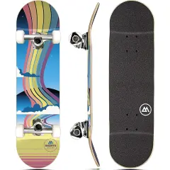 Magneto Complete Skateboard | 27.5" x 7.5" | 6-Layer Canadian Maple Double Kick Concave Deck | Skateboard Cruiser Skateboard for Kids, Boys, Girls, Beginners Ages 3-14, and Teens Multicolor