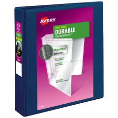 Avery Durable View 3 Ring Binders, 1.5 Inch Slant Rings, 375-Sheet Capacity, DuraHinge, 2.1 Inch Wide Spine, Customizable Clear Covers and Spine, 1 Blue Binder (17024)