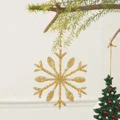 Bead Wrapped Snowflake Ornament - Gold - 6" x 0.25" x 6"
