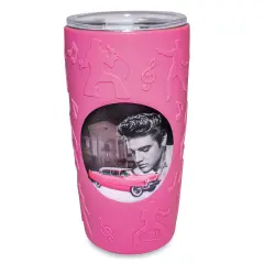 Collections Etc Elvis Pink Cadillac Double-Insulated Tumbler with Flip-Top Lid, 16.6 oz.