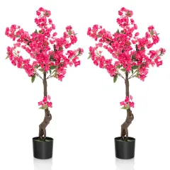2 Pack 41 Inch Artificial Plum Blossom Tree Fake Floral Plant with 92 Flowers-Red