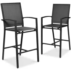 Best Choice Products Outdoor Barstools Set of 2, Bar Height Patio Chairs w/ All-Weather Mesh Black/Black