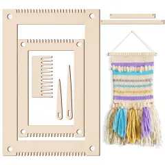7 Pcs Weaving Loom Kit Small Weaving Loom for Beginners Wooden DIY with Wooden Stick, Comb, Crochet Needle for Adults Beginners Lovers
