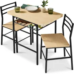 Best Choice Products 3-Piece Modern Dining Set, Square Table & Chairs Set w/ Steel Frame, Built-In Storage Rack Natural/Black