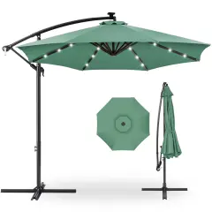 Best Choice Products 10ft Solar LED Offset Hanging Outdoor Market Patio Umbrella w/ Adjustable Tilt Seaglass