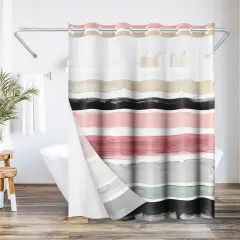 Americanflat 72x75 Hookless Shower Curtain - Abstract Pink Cream Shower Curtain with Sheer Panel, Snap-In Liner, and Grommets - 100% Polyester
