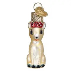 Old World Christmas 2.25 In Mini Clarice Christmas Tree Ornament , Reindeer Red-Nosed Beige