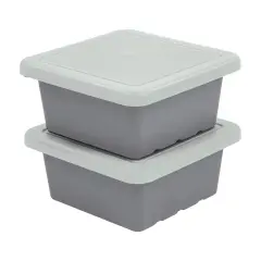 Square Bin with Lid, Storage Containers, 2-Pack Grey
