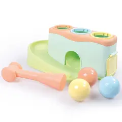 Dolu: Rolling Balls - Pound & Play Toy, Bench w/ Exciting Roll Ramp, Hammer Mallet, 3 Balls, Soft Pastel Colors, Push & Grab, Kids & Toddlers 18mo+