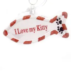 Noble Gems 2.0 Inch I Love My Kitty Ornament Tree Ornament , Cat Fish Paw Prints Red