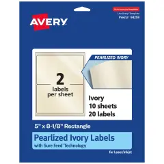 Avery Pearlized Ivory Rectangle Labels with Sure Feed Technology, 5" x 8-1/8"
