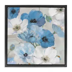 Stupell Industries Mixed Blue & White Blooms Framed Floater Canvas Wall Art Design by Sally Swatland