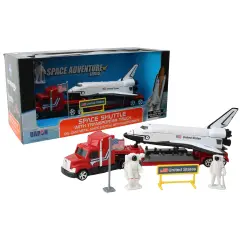 Space Adventure: Space Shuttle Transporter Truck - Die-Cast Ship Design, Free-Wheeling Action, Realistic Opening Cargo Bay, NASA Toy, Kids Ages 3+