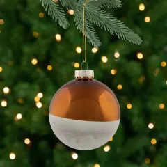 Northlight Dual Color Glass Christmas Ball Ornaments - 3.25" (80mm) - Bronze and White - 4ct