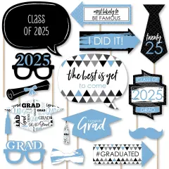 Big Dot of Happiness Light Blue 2025 Graduation Party Photo Booth Props Kit - 20 Count