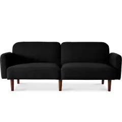 Best Choice Products Curved Convertible Futon, Boucle Fabric Split-Back Sleeper Bed Midnight Black