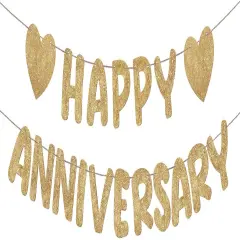Happy Anniversary Glitter Banner (Champagne Gold)