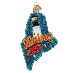 Old World Christmas 4.75 In State Of Maine Christmas Tree Ornament , Maritime History Lighthouses Blue