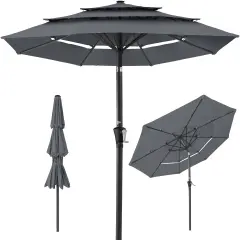 Best Choice Products 10ft 3-Tier Patio Umbrella, Market Sun Shade w/ Tilt Adjustment, Easy Crank Slate