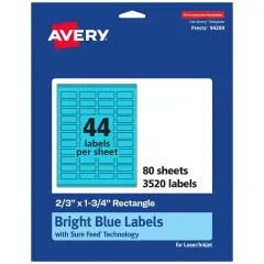 Avery Bright Blue Paper Labels, 2/3" x 1-3/4" Rectangle