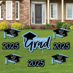 Big Dot of Happiness Light Blue Grad Class of 2025 Outdoor Decorations - Graduation Yard Signs - Set of 8