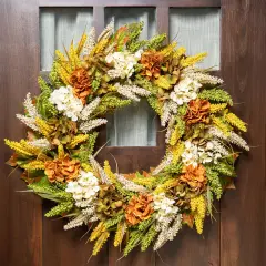 Northlight Hydrangea Artificial Fall Harvest Twig Wreath - 28" White