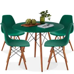 Best Choice Products 5-Piece Compact Mid-Century Modern Dining Set w/ 4 Chairs, Wooden Legs Dark Green/Walnut