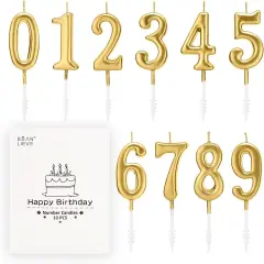 10-Pieces Numeral Birthday Cake Candles (Champagne Gold)