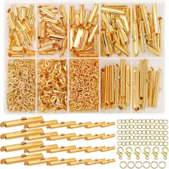 All Size Slider Clasp for Beading Slide Tube Cord for Jewelry Making (Gold)