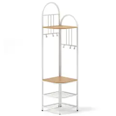 4-Tier Coat Rack Corner Tree with Shoe Bench and Hooks Natural