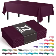 Exquisite 12-Pack Premium Plastic Tablecloth 54in. x 108in. Rectangle Plastic Table Cover Plum