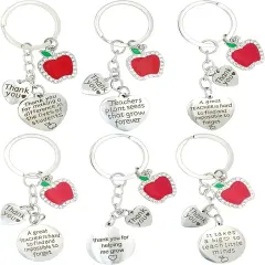 4E's Novelty Thank You Teachers Appreciation Keychains - 6 Pack Thank You Gifts for Teacher 2024 Teachers Appreciation Gifts in Bulk for Women Staff