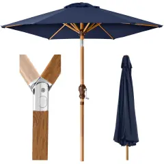 Best Choice Products 10ft Outdoor Woodgrain Pattern Steel Market Patio Umbrella w/ Crank, Tilt Navy Blue