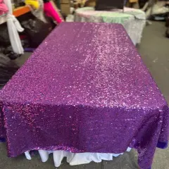 1 Yard Rectangle Sequin Taffeta Tablecloth 55 by 108 Inches Durable Polyester Fabric purple