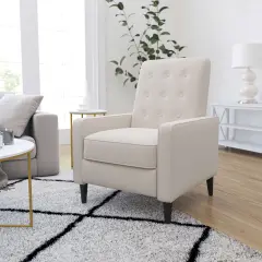 Merrick Lane Darcy Recliner Chair Mid-Century Modern Faux Leather Tufted Upholstery Ergonomic Push Back Living Room Recliner Cream