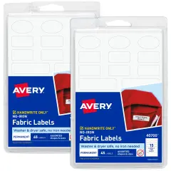 Avery No-Iron Fabric Labels, Assorted Shapes and Sizes, Washer and Dryer-Safe, White, Non-Printable, 45 Labels Per Pack, 90 Blank Labels Total (2-Pack of 40700)
