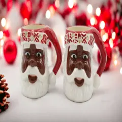Ceramic African American Set Of 2 Santa Mug, Home D&eacute;cor, Gift for Her, Gift for Mom, Kitchen D&eacute;cor, Christmas D&eacute;cor